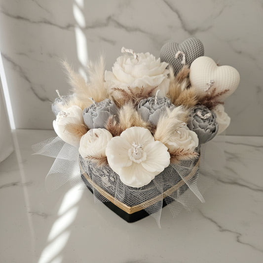 Kerzen-Bouquet in Herzbox