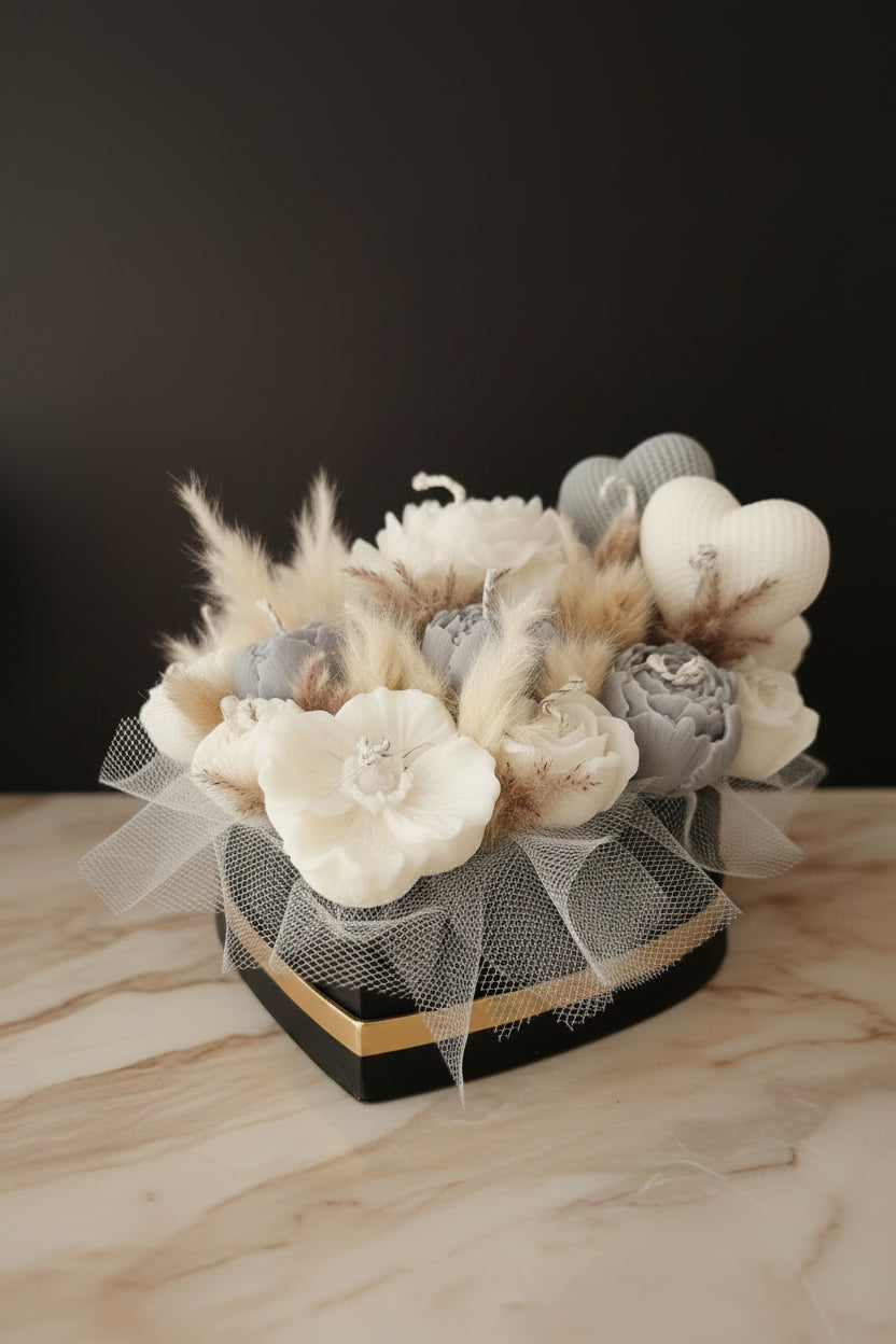 Kerzen-Bouquet in Herzbox