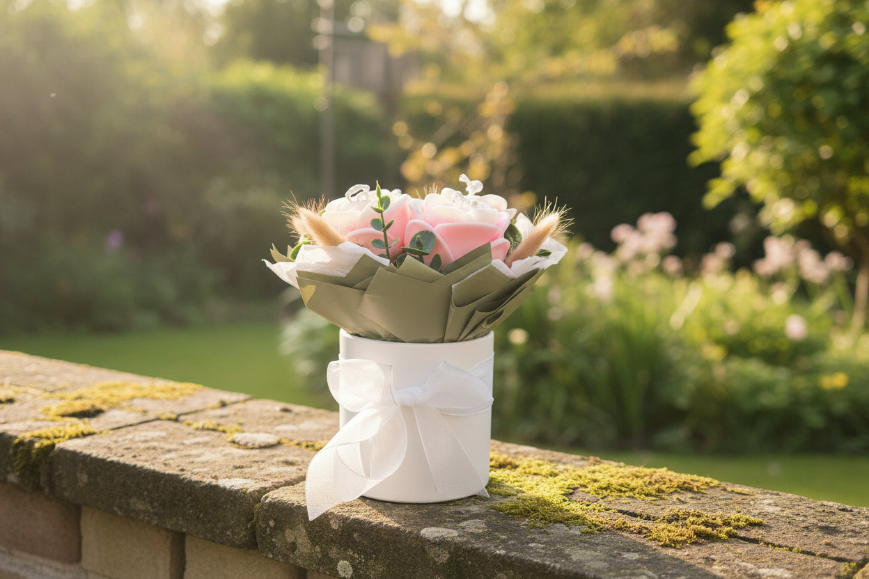 Rosenkerzen Bouquet (4 Stück) – Weiss & Rosa Tamvath