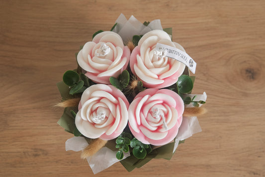 Rosenkerzen Bouquet (4 Stück) – Weiss & Rosa Tamvath